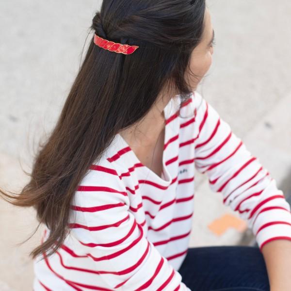 GYPSO I Barrette cheveux clip grande large émaillée - Gaëlle - Doré - Rouge