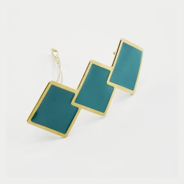 GYPSO I Barrette cheveux clip géométrique émaillée - Romy - Doré - Bleu Canard