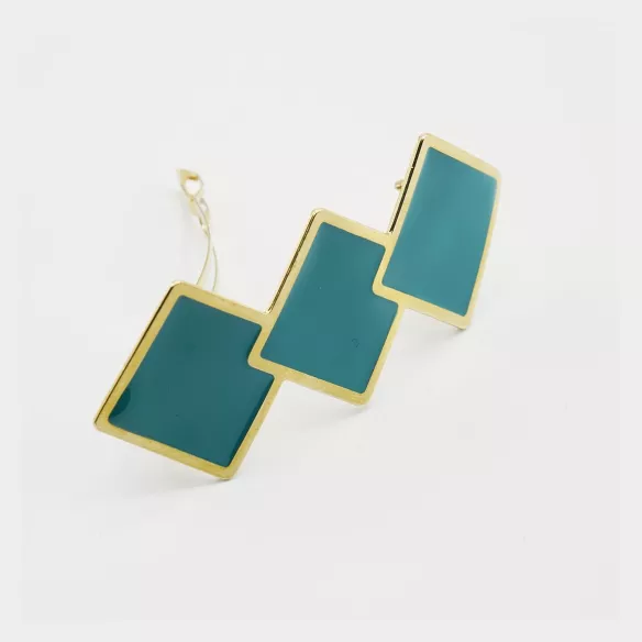GYPSO I Barrette cheveux clip géométrique émaillée - Romy - Doré - Bleu Canard