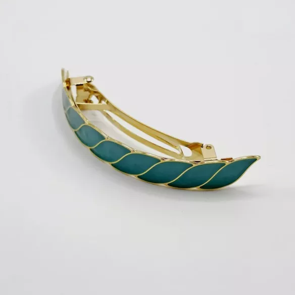 GYPSO I Enamelled hair clip, large - Gaëlle - Doré - Bleu Canard