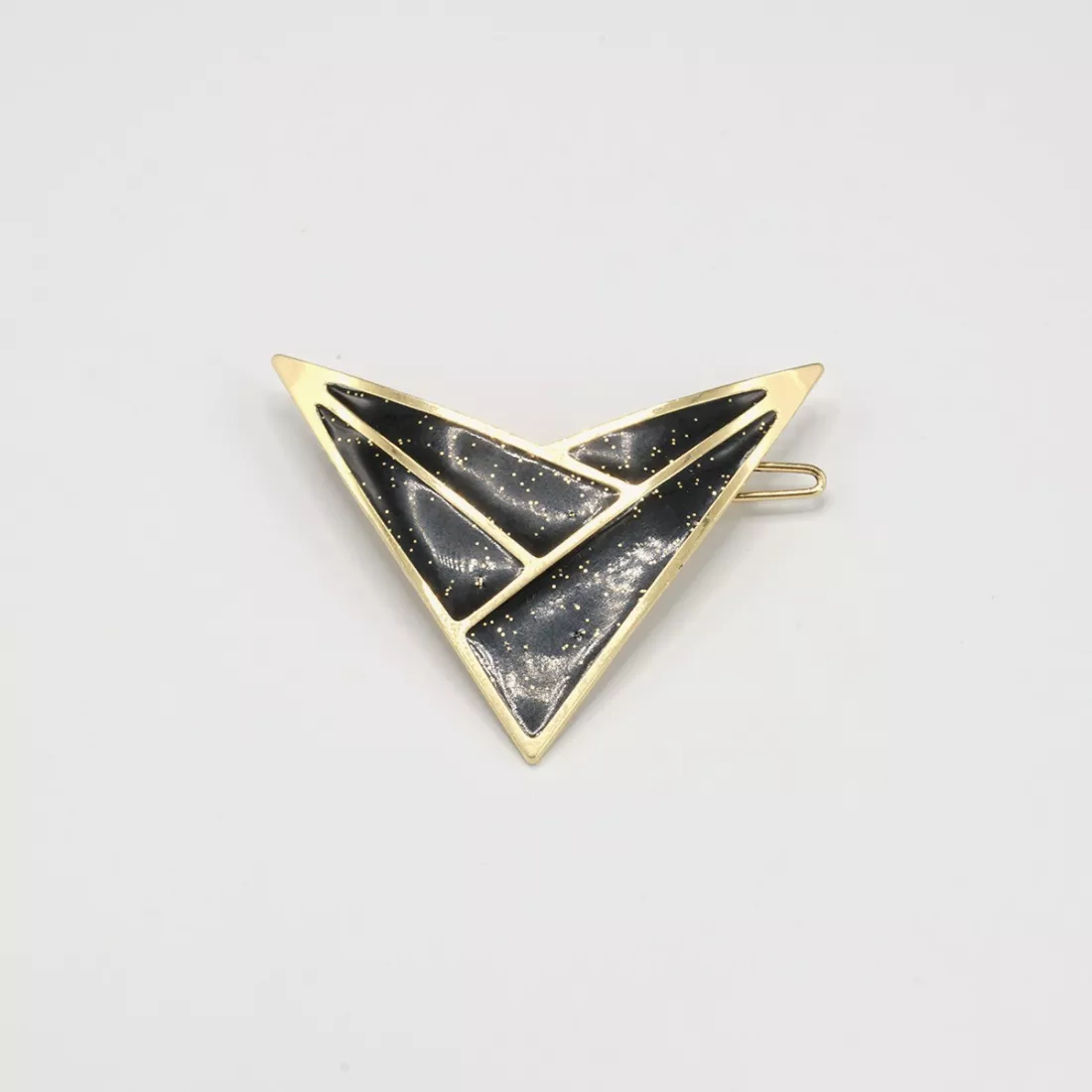 GYPSO I Enamelled geometric triangle hair clip - Zoé - Gold - Black Glitter