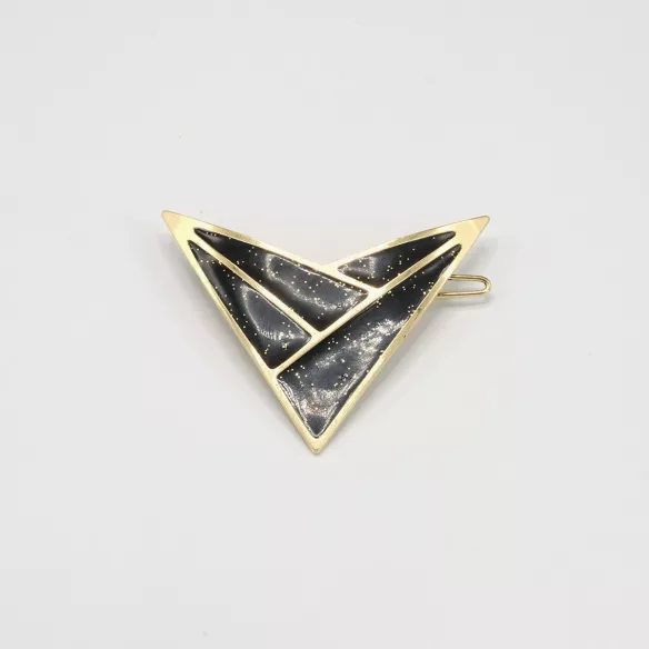 GYPSO I Enamelled geometric triangle hair clip - Zoé - Gold - Black Glitter