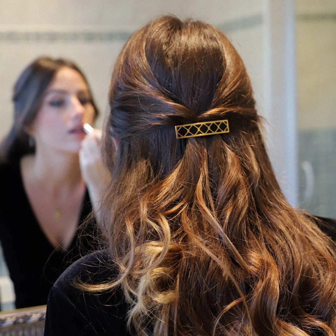 Barrette cheveux clip émaillée GYPSO - dorée - noir - CLOTHILDE