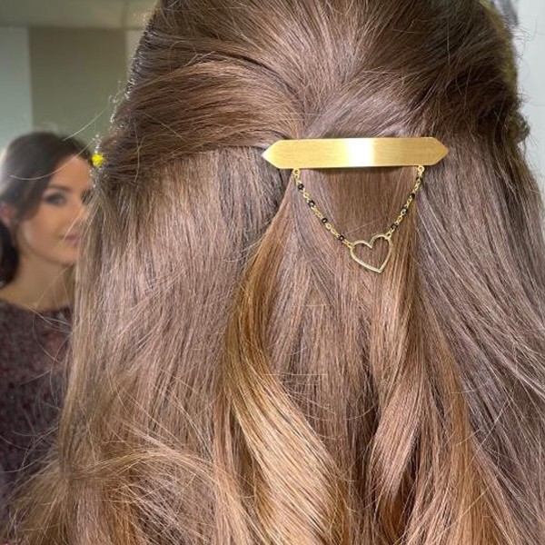 Barrette cheveux clip pendentif GYPSO - dorée brossé - india - HORTENSE