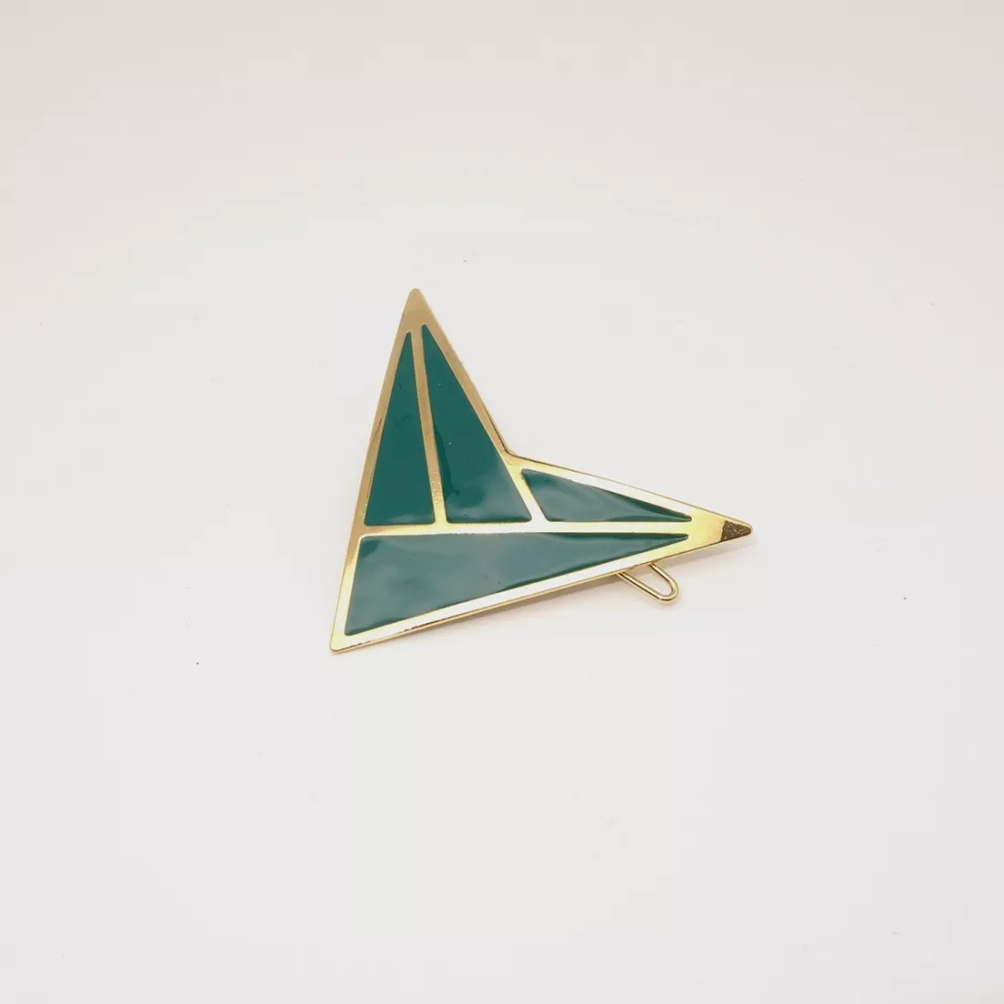 GYPSO I Enamelled geometric triangle hair clip - Zoe - Gold - Forest green