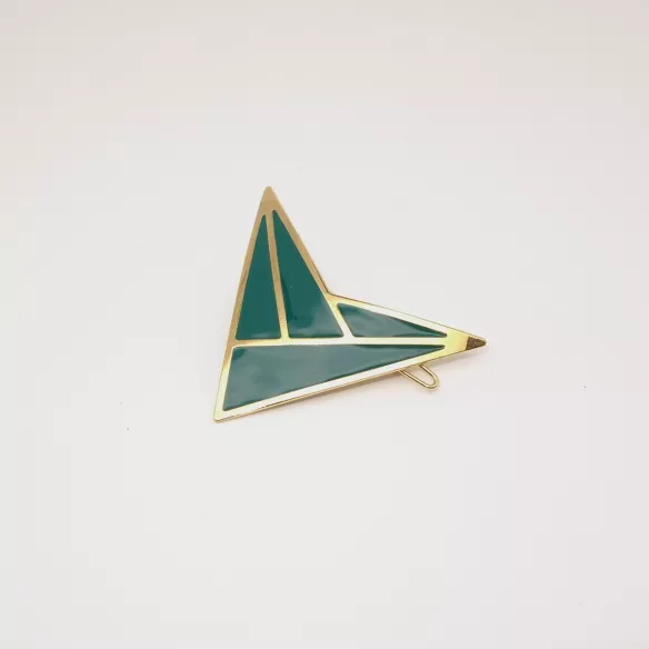 GYPSO I Enamelled geometric triangle hair clip - Zoe - Gold - Forest green