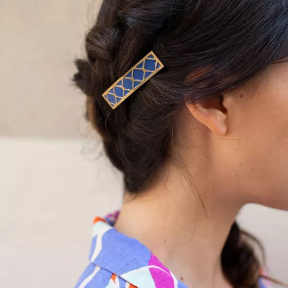 GYPSO I Enamelled hair clip - Clothilde - Gold - Cobalt Blue