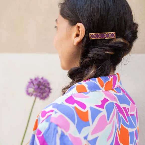 GYPSO I Barrette cheveux clip émaillée - Clothilde - Doré - Prune
