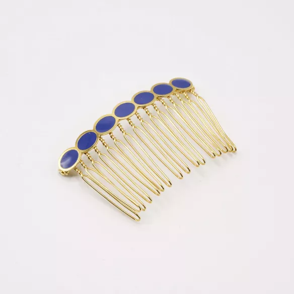 GYPSO I Barrette enamelled vintage hair comb - Joséphine - Gilded - Cobalt blue