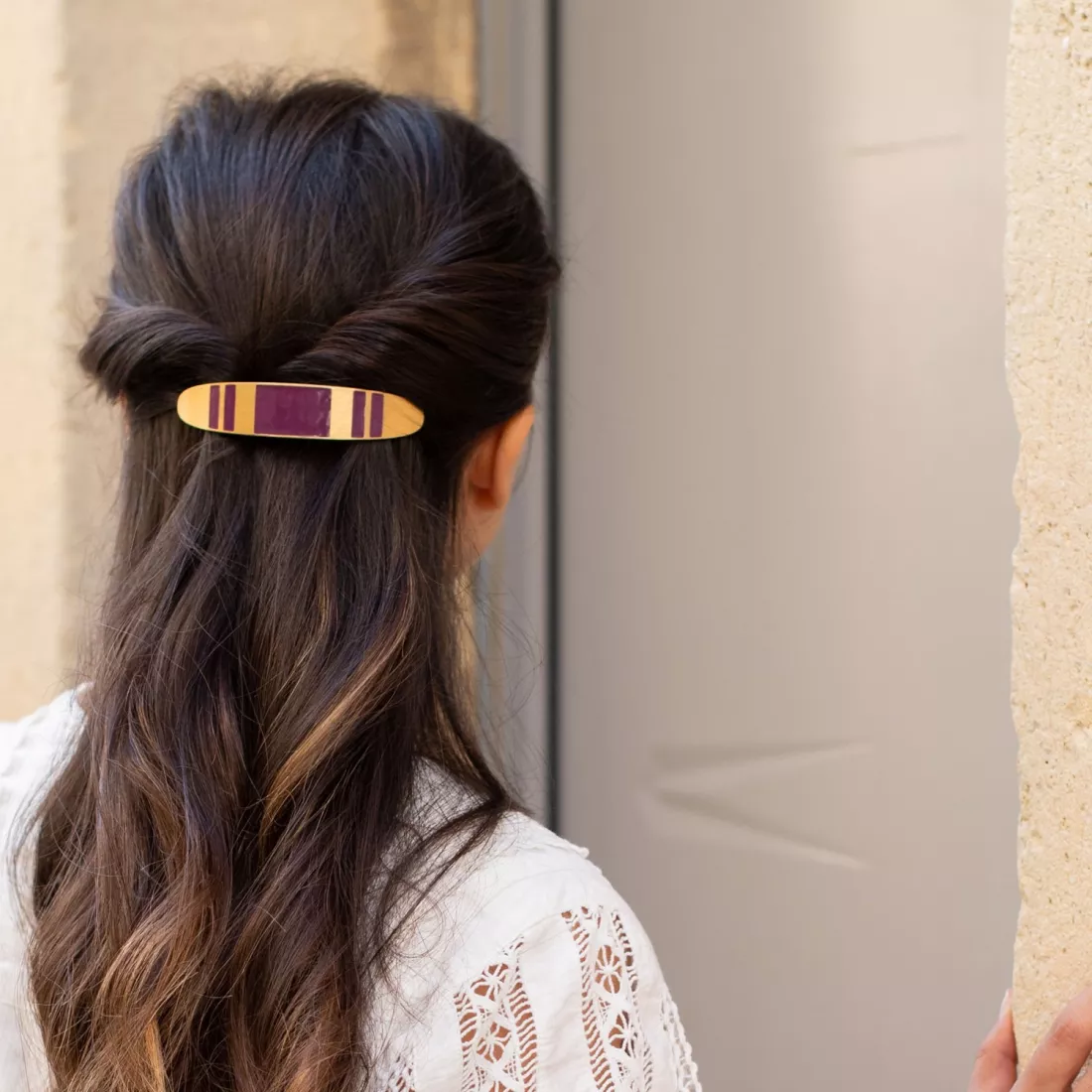GYPSO I Hair clip, large, enameled - Yuta - Brushed Gold - Plum