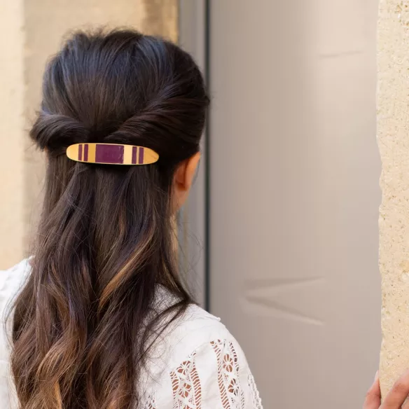 GYPSO I Hair clip, large, enameled - Yuta - Brushed Gold - Plum